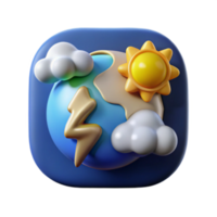 3d machen von Wetter App Symbol Sonne, Wolken, Blitz Bolzen, Erde png