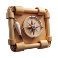 3D Render of a Parchment Scroll with Compass and Plumb Bob png