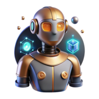 3D Render of a Futuristic Golden Robot Bust, Digital Illustration with Abstract Background png