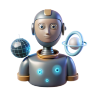 3D Robot Illustration Futuristic AI Technology Space Exploration Digital Globe png