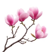 Magnolia flowers blooming on a branch against a transparent background in springtime, branch of magnolia flowersfile of isolated object on transparent background png