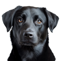 Black dog with expressive eyes against a transparent background showcasing its unique charm, black dog on transparent background png