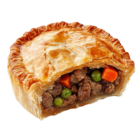 Savory fresh meat pie with vegetables served on a plain transparent background, Fresh tasty meat pie on a transparent background png