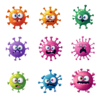 Colorful and funny virus characters displaying various emotions in a playful arrangement, Cute and Funny Virus Characters, Colorful Microbes, Isolated on transparent background Background png