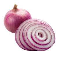 Sliced red onion with whole onion isolated on transparent background for culinary use and presentation purposes, Onion sliced isolated on transparent background png