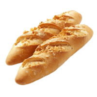 Freshly baked baguette with delectable crumbs on a transparent background, Fresh Baguette with Crumbs isolated on transparent background png