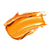 A vibrant stroke of thick orange oil paint on transparent canvas displays dynamic texture and bold color, thick voluminous stroke of orange oil paint, file of isolated object on transparent background png