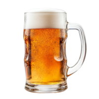 Refreshing beer in a clear glass mug on a bright transparent background showcasing golden tones, red torn paper isolated on transparent background png