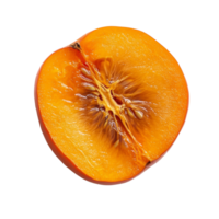 Sliced persimmon showcasing vibrant orange color and unique seed pattern against a clean transparent background, persimmon slice isolated on transparent background png