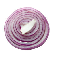 Sliced red onion rings arranged neatly on a transparent background for culinary presentation or recipe use, sliced onion on transparent background png