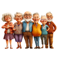 A joyful gathering of diverse elderly friends enjoying time together in a lively setting, diversified group of happy old people, file of isolated object on transparent background png