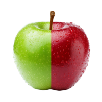 A vibrant half red and green apple showcases fresh and juicy fruit appeal against a clean transparent background, half red and green apple isolated on transparent background png