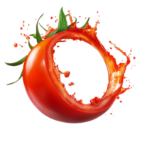 Fresh tomato splashing juice in a circular shape, captured in a vibrant and dynamic moment, Fresh tomato with juice splash in circle shape png
