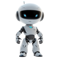 Adorable AI robot character with glowing eyes stands against a clean transparent background, Adorable AI Robot Character on transparent background png