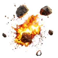 Fiery explosions from colliding asteroids create a dramatic cosmic spectacle, Asteroids Colliding with Fiery Explosions transparent background png