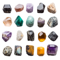 A stunning collection of various gemstones displayed on a smooth transparent background for a clean and elegant look, Gemstones transparent background png