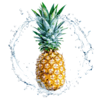 Fresh pineapple surrounded by a vibrant water splash in a circular shape isolated against a transparent background, Pineapple with water splash in circle shape isolated png