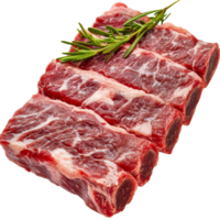 Fresh raw beef ribs isolated on transparent background with a sprig of rosemary for culinary use and recipe inspiration, Isolated fresh raw beef ribs meat part png