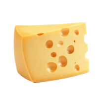A single piece of cheese with holes isolated on a plain transparent background for culinary presentations, single cheese piece 3d isolated on transparent background or transparent backgroud png