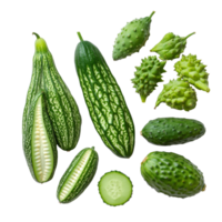 Exploring the unique varieties of balsam apple and bitter cucumber on a transparent background, balsam apple, balsam pear, bitter cucumber, bitter gourd, bitter melon on transparent background png