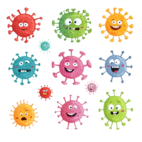 Cute and funny colorful virus characters depicting various microbes with cheerful expressions, Cute and Funny Virus Characters, Colorful Microbes, Isolated on transparent background Background png