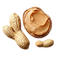 Peanuts beside creamy peanut butter spread on a clean transparent surface highlighting their natural textures, Peanuts and peanut butter spread on transparent background clipping path included png