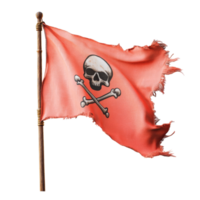 A weathered pirate flag with a skull and crossbones design isolated on a clean transparent background, Pirate flag isolated on transparent background png