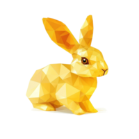 A vibrant yellow polygonal rabbit stands on a transparent background showcasing geometric shapes, Yellow polygonal rabbit on transparent background. Geometric polygonal rabbit transparent background png