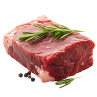 Fresh raw beef loin cut with herbs and spices on a transparent background for culinary use or recipe preparation, Isolated raw beef loin meat part png