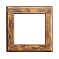 Stylish square wooden picture frame showcasing a rustic design perfect for home decor, Square wooden picture photo framefront view. Realistic horizontal picture frame png