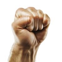 A clenched fist symbolizes strength and determination against a simple transparent background, Front View of Clenched Fist on transparent background png