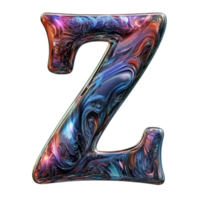 A vibrant consonant z crafted with colorful swirls highlighted against a clean transparent background, showcasing artistic design elements, consonant letter z is used to make words on transparent png