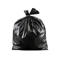 A black garbage bag isolated on a clean transparent background showcasing its shiny surface and details, Black Garbage Bag isolated on transparent background png