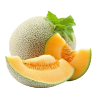 Fresh yellow cantaloupe melon with slices isolated on transparent background perfect for healthy recipes and snacks, yellow cantaloupe melon isolated on transparent background png