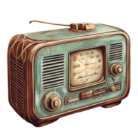 Clásico radio retro diseño presentando único verde y marrón detalles con intrincado diales y perillas, Clásico radio archivo No antecedentes png