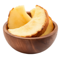 Kaempfer slices arranged in a wooden bowl isolated on a transparent background for culinary presentation, Kaempfer slice in wood bowl isolated on transparent background png