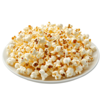 Delicious, fluffy popcorn served in a transparent plate isolated against a bright transparent background for a snack treat, Popcorn in a plate isolated on transparent background png