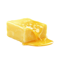 Melted butter glistens on a clean transparent surface creating a rich golden appearance, A piece of melting butter isolated png