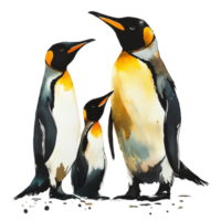 A family of penguins standing together against a transparent background in a serene depiction of their social bonding, Penguins on transparent background png