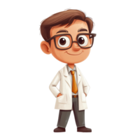 Friendly cartoon professor character in a lab coat smiling against a plain transparent background, Cartoon Professor Character on transparent background png