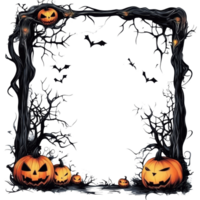 Spooky Halloween themed rectangular clipart with pumpkins and bats for festive decorations, Halloween Themed Rectangular Frame Spooky Clipart Isolated on transparent background png