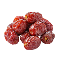 Dried red dates or Chinese jujubes arranged on a clean transparent background showcasing their distinct shape and color, Dried red date or Chinese jujube on transparent background png