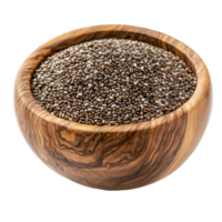 Chia seeds in a wooden bowl on a transparent background showcasing their nutrientrich texture and natural appeal, Chia seeds in wooden bowl isolated on transparent background png