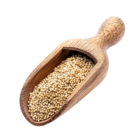 Millet grains in a wooden scoop on a clean transparent background for culinary use, Millet in wood scoop on transparent background png