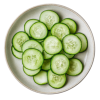 Fresh cucumber slices arranged neatly on a textured plate with a clean transparent background for a healthy dining experience, Cucumber slices in plate on transparent background png