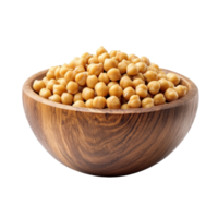 Chickpeas in a wooden bowl on a transparent background showcasing natural texture and color, Chickpea in wood bowl isolated on transparent background png