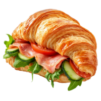 Delicious ham croissant sandwich featuring fresh tomato and cucumber for a satisfying brunch option, ham croissant sandwich with tomato and cucumber png