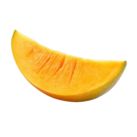 Fresh mango slice isolated on a clean transparent background showcasing its vibrant color and juicy texture, mango slice isolated on transparent background png
