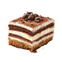 An isolated slice of tiramisu cake with coffee beans on top, served on a plain transparent plate, Isolated slice of tiramisu cake on transparent png