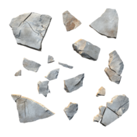 Scattered transparent stone fragments on a clean background highlight natural textures and patterns, Broken stone on a transparent background. Stone transparent background png